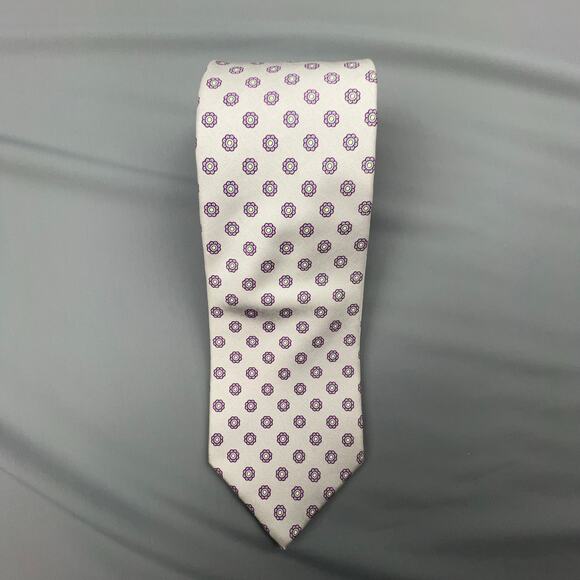 Barrister Collection Tie 100% Italian Silk 58" Ivory Floral Spotted Necktie - Picture 1 of 3